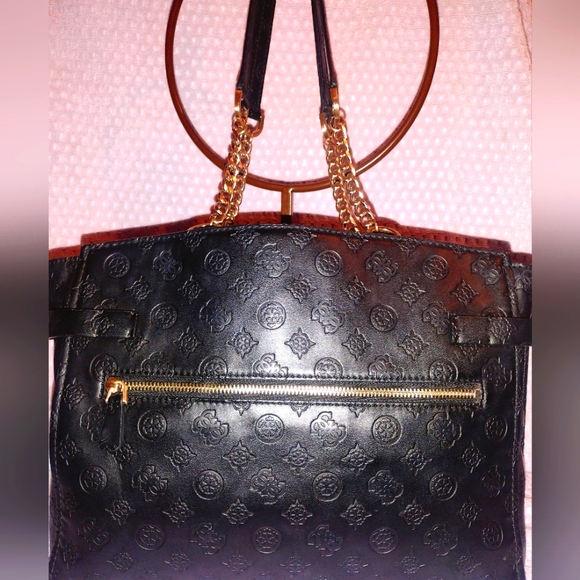 GUESS Black purse with gold chains.# - Picture 1 of 11